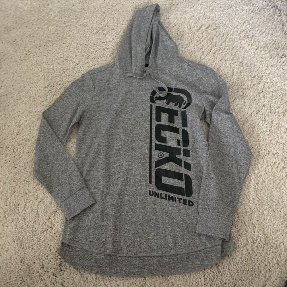 Ecko Unltd Hooded T-Shirt Mens Medium Logo Graphic Gray Lightweight Hoodie